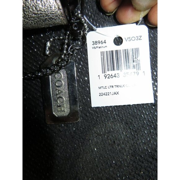 Coach NWT Alexa Signature Turnlock Silver Metallic Crinkle Leather Crossbody - Picture 6 of 12